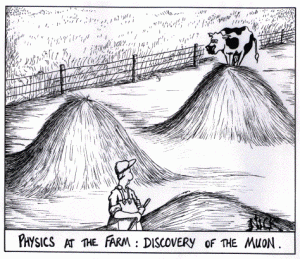 Cartoon of a cow on a haystack.